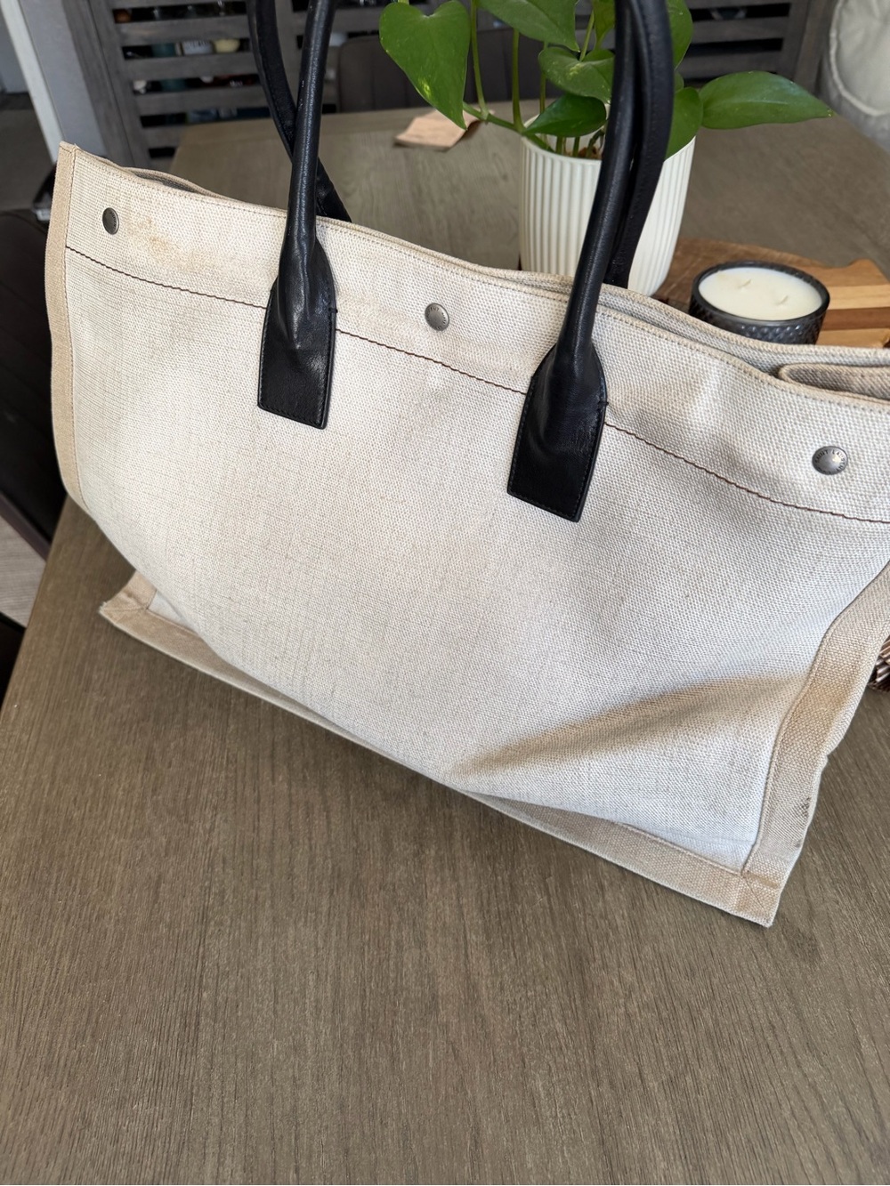 Authentic Saint Laurent Canvas Rive Gauche Tote in Ivory and Black - Picture 4 of 17